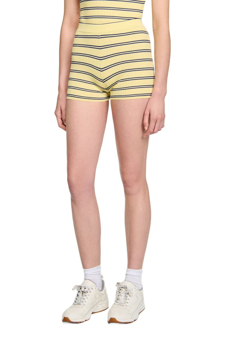 SANDRO Striped knit shorts, Alternate, color, Light Yellow
