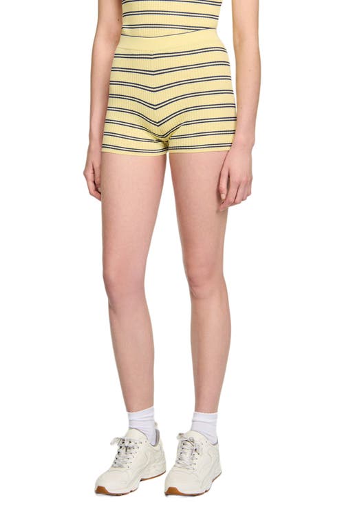 Sandro Striped Knit Shorts In Yellow