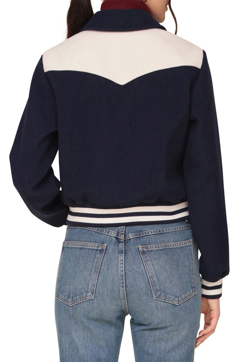 Western Bomber Jacket, Alternate, color, NAVY/ OFF WHITE