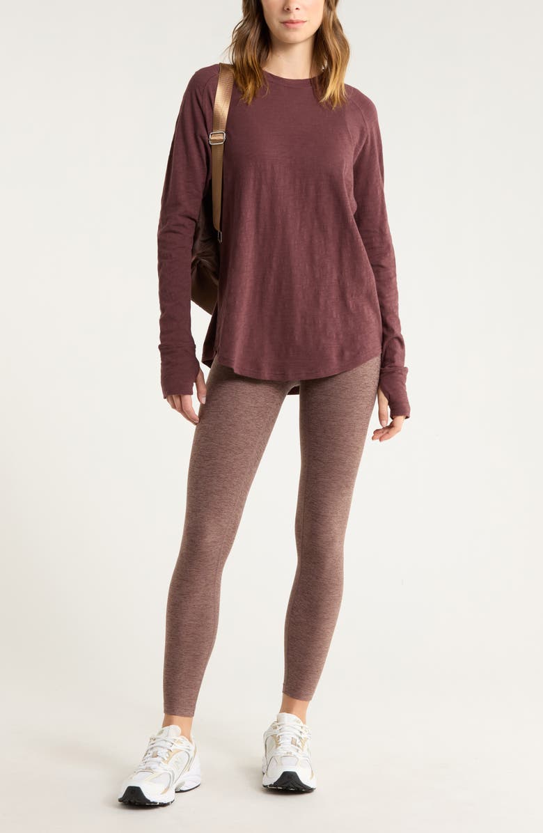 Zella Relaxed Washed 2.0 Long Sleeve Slub Tee, Alternate, color, Burgundy Fudge