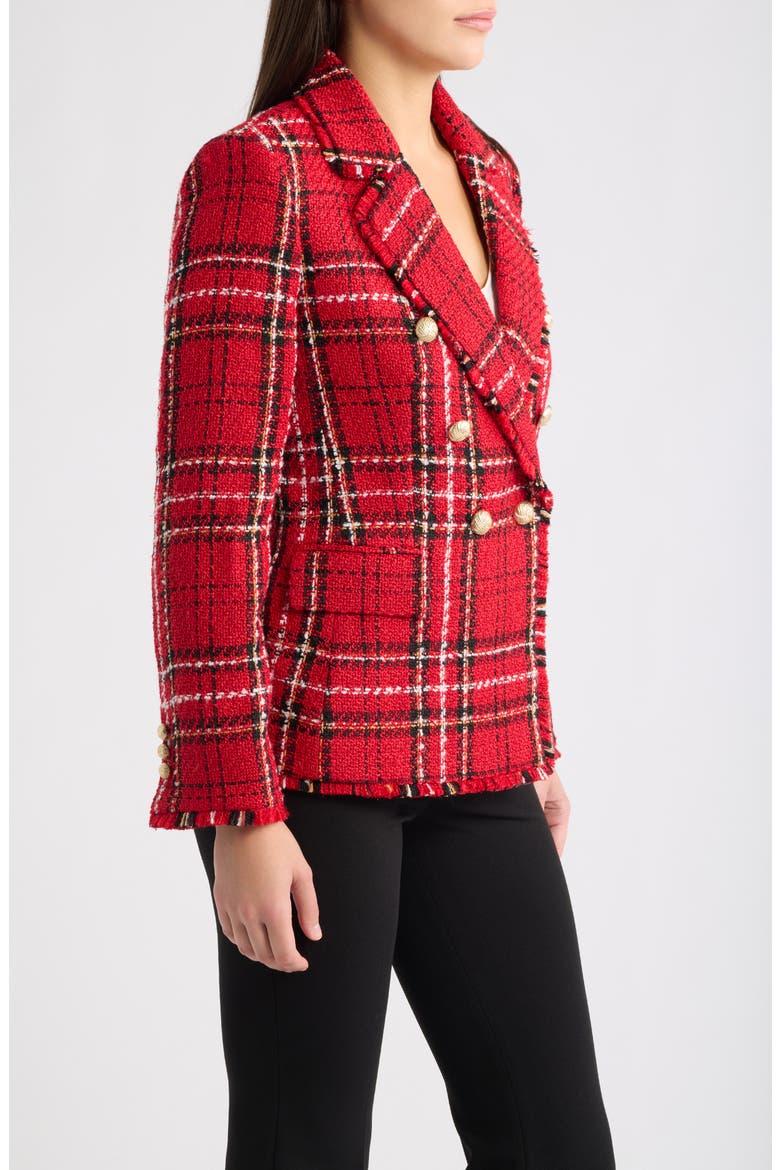 Plaid Fringe Trim Blazer, Alternate, color, LIPSTICK M