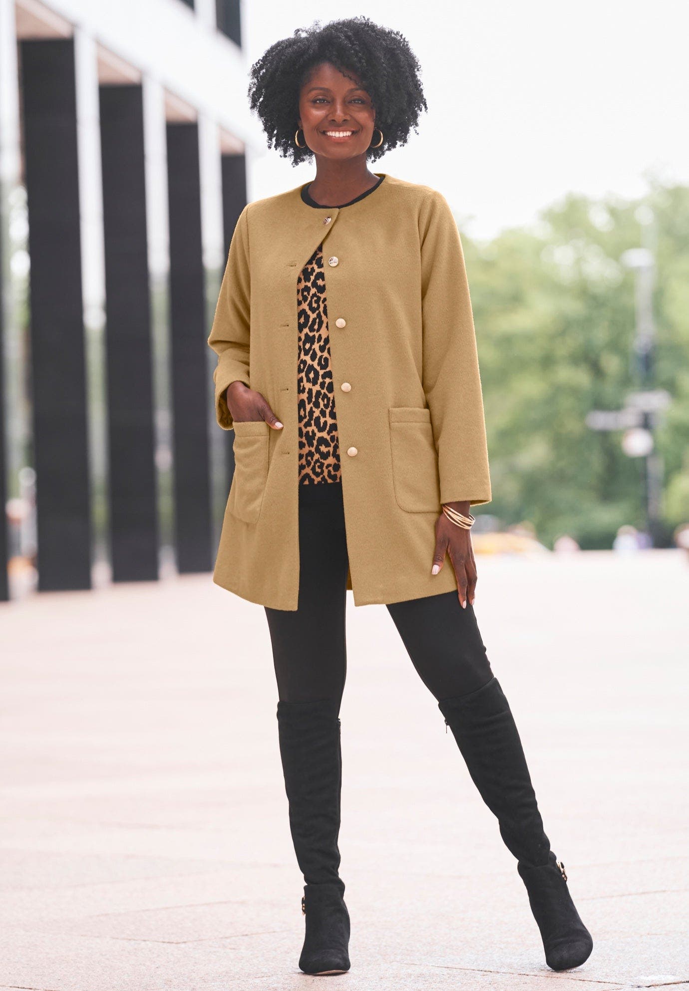 Collarless Button Front Coat - image 2