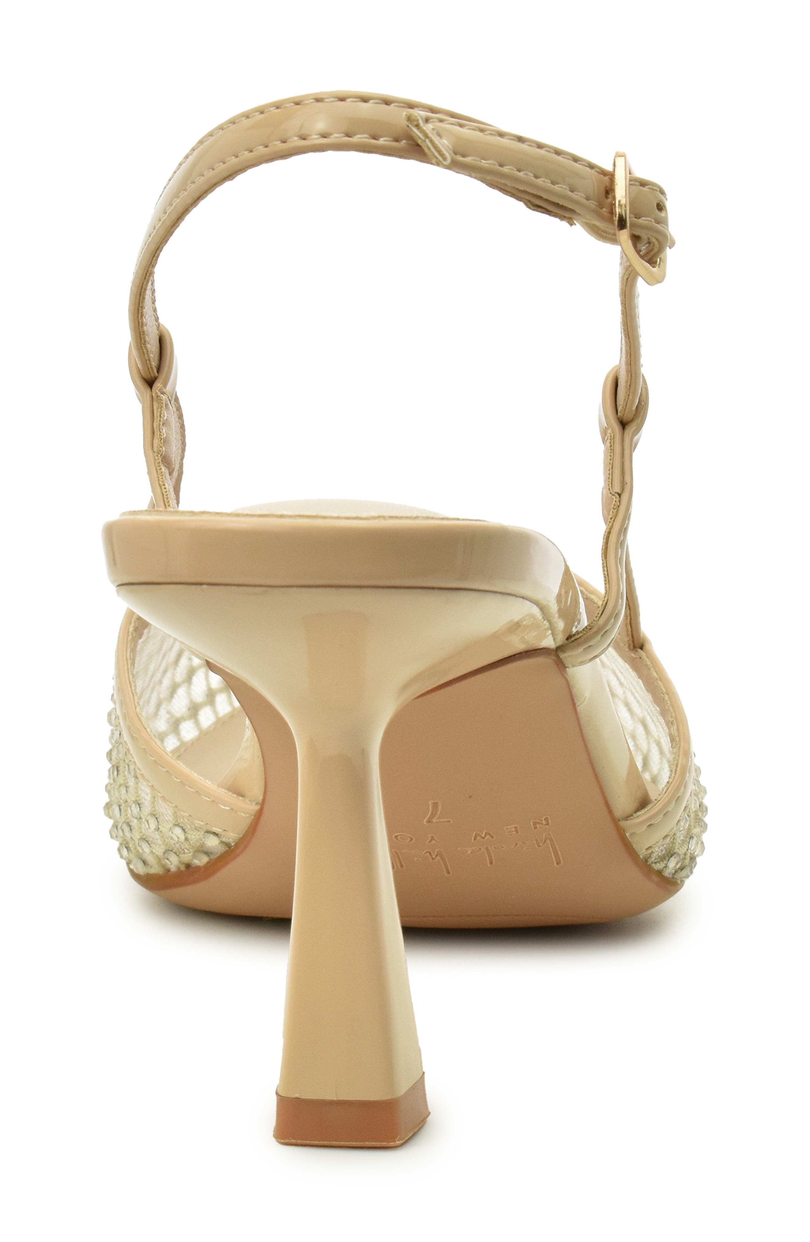 Nicole Miller Rhinestone Mesh Slingback Pump, Alternate, color, Beige Patent