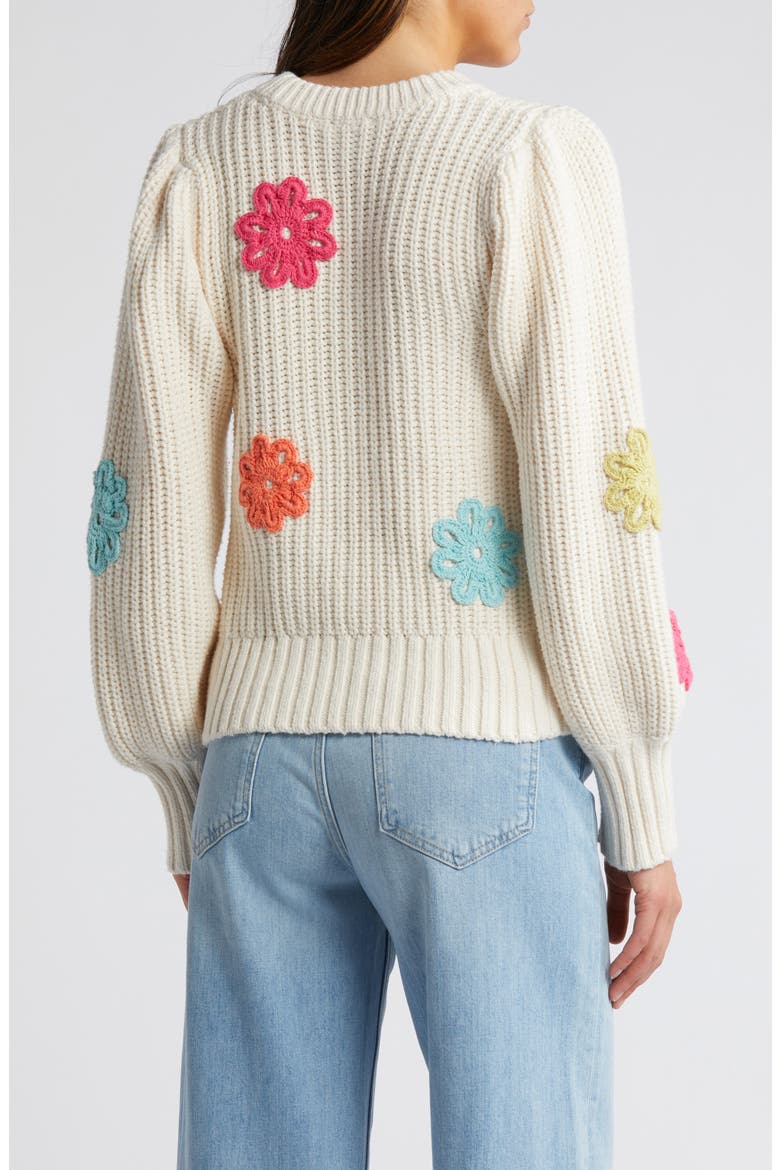 Romi Floral Crochet Accent Crewneck Sweater, Alternate, color, IVORY MULTI DAISIES