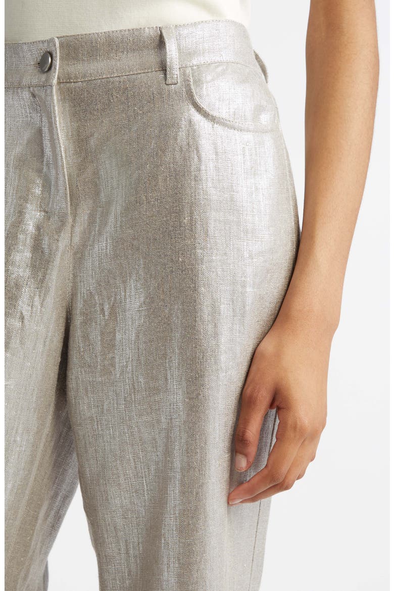 Malika Metallic Coated Linen Wide Leg Pants, Alternate, color, SILVER