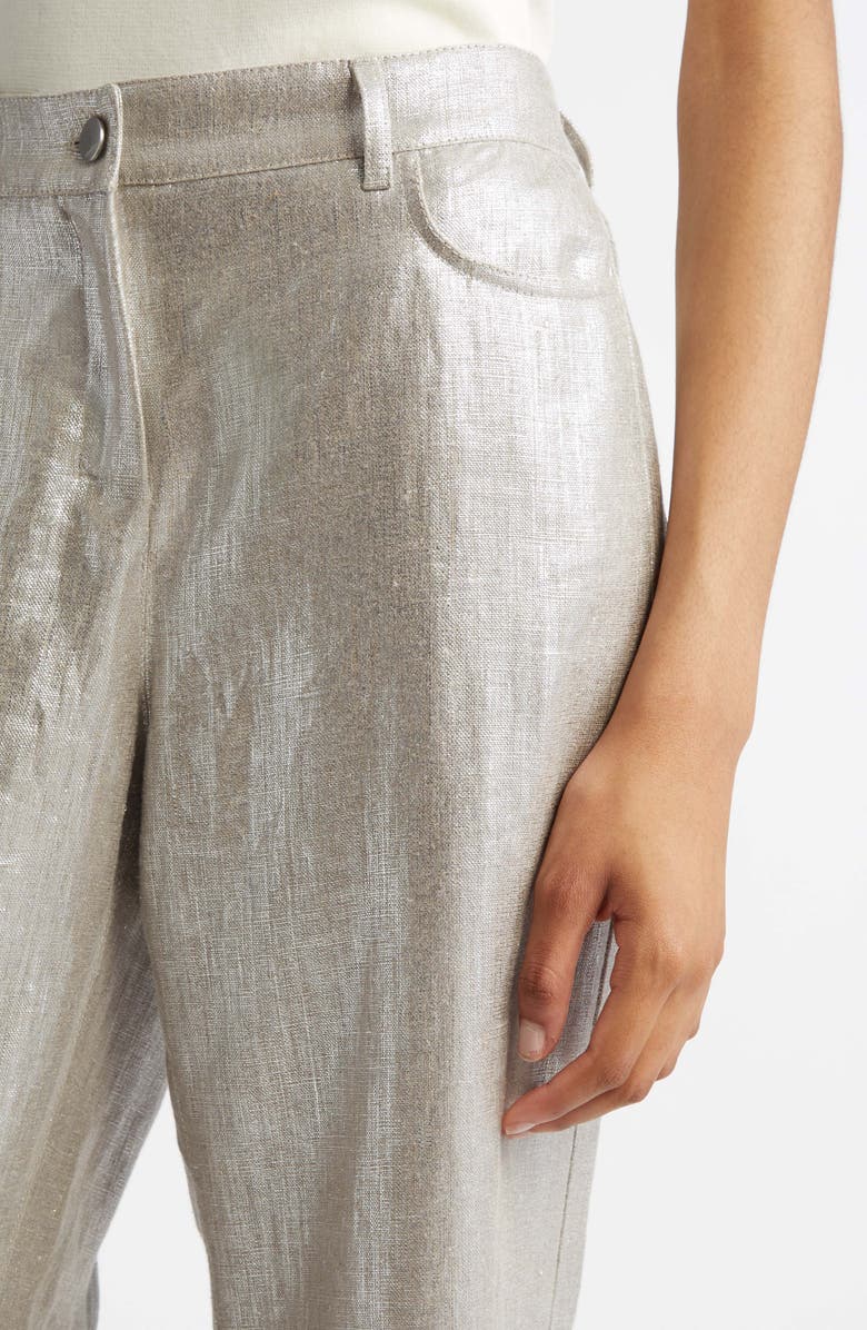 Max Mara Malika Metallic Coated Linen Wide Leg Pants, Alternate, color,