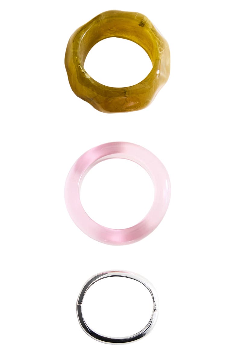 Set of 3 Resin & Metal Bracelets, Main, color, SILVER