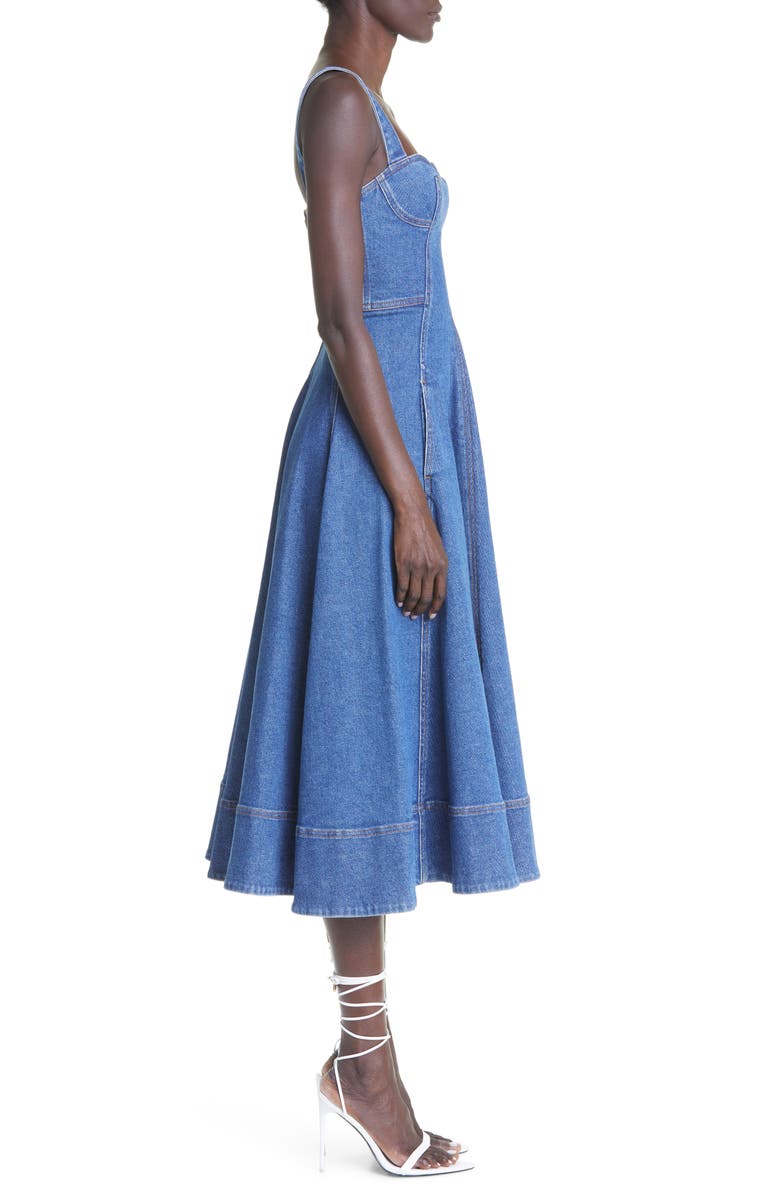 Oscar de la Renta Sweetheart Neck Denim Dress, Alternate, color, 