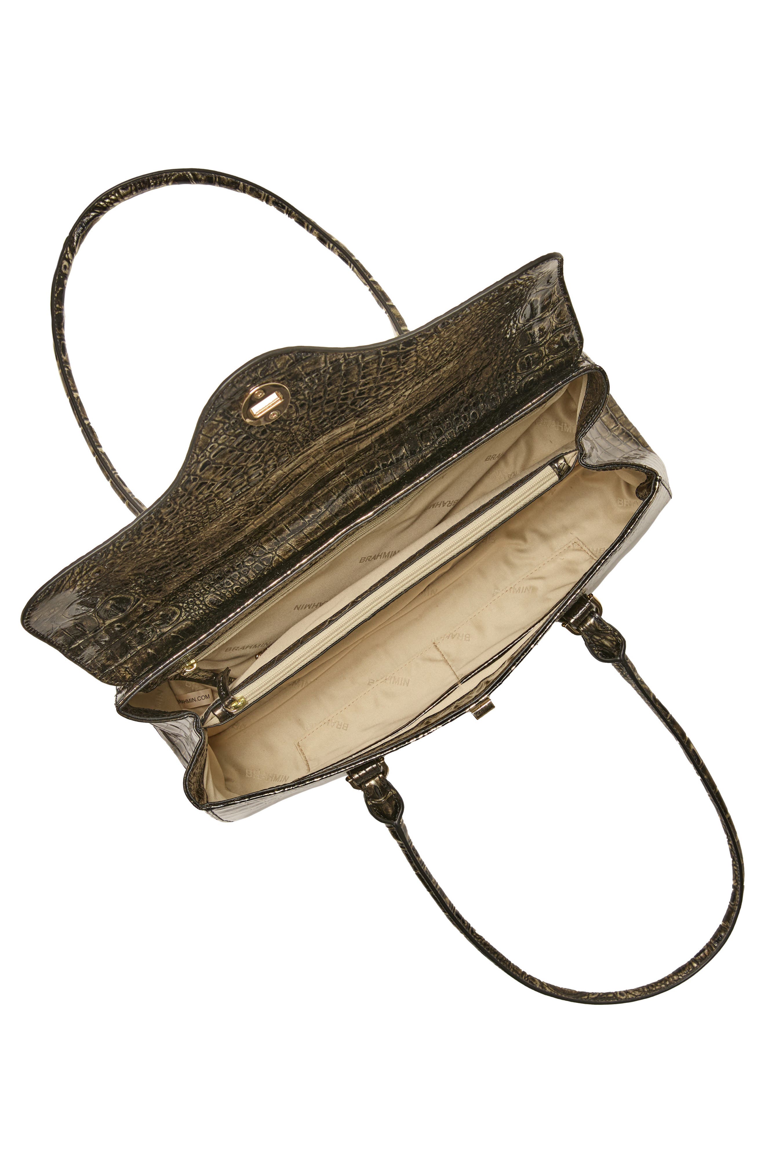 Brahmin Dayan Croc Embossed Leather Satchel, Alternate, color, 