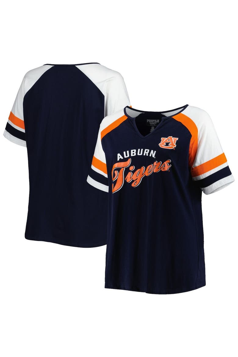 Women's Navy Auburn Tigers Plus Size Arch Raglan Notch Neck T-Shirt, Main, color, Navy