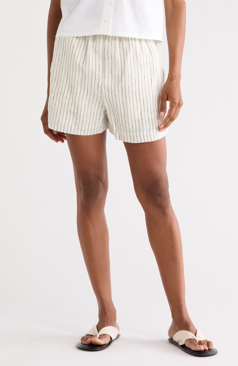 rag & bone Lori Stripe Linen Shorts, Main, color, Ivory
