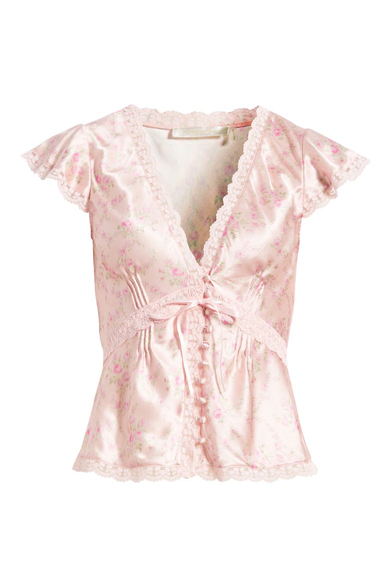 Amara Lace Trim Silk Blend Top, Alternate, color, SPICED CAMELLIA
