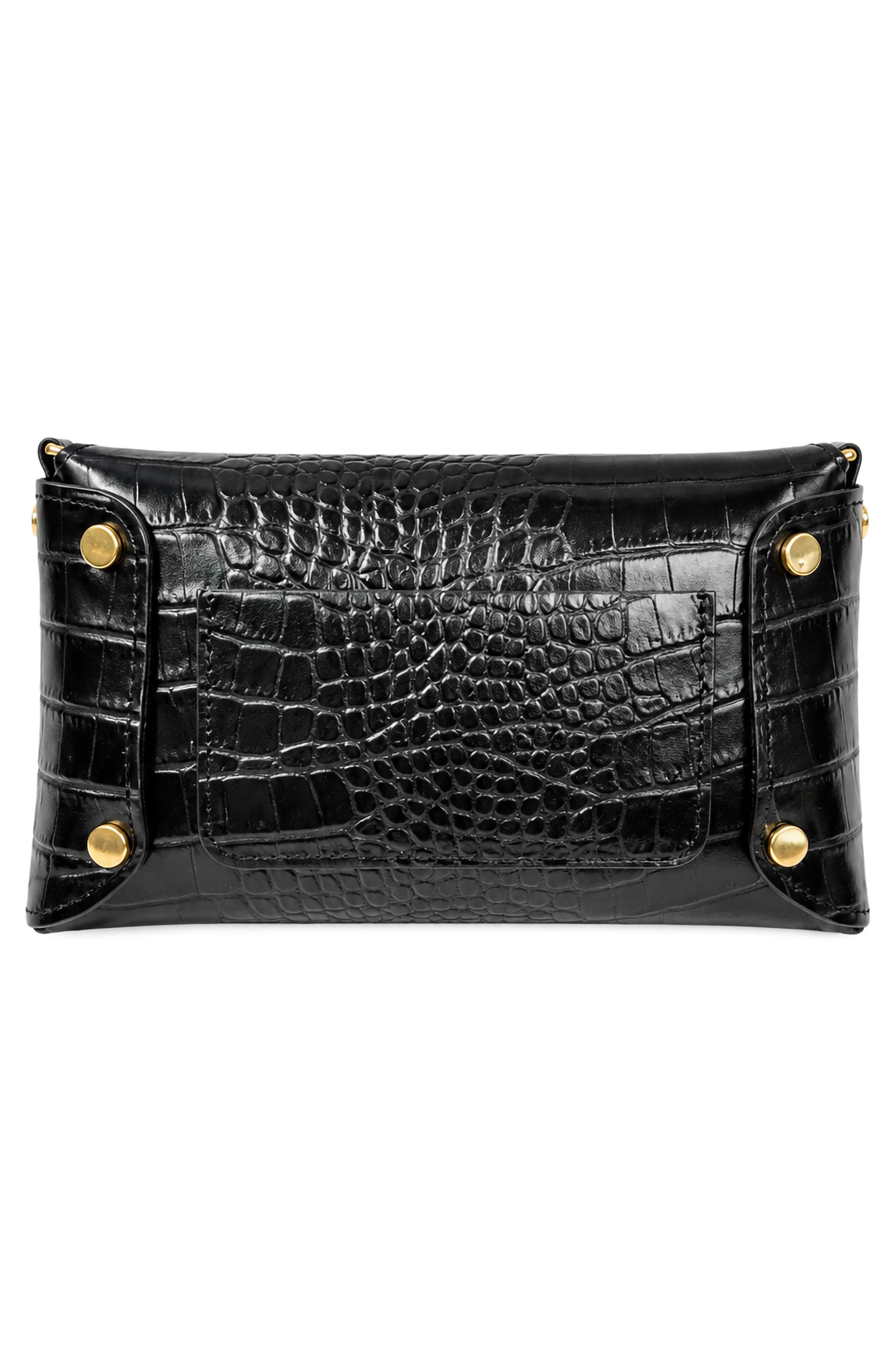 Isabella Croc Embossed Leather Clutch, Alternate, color, BLACK