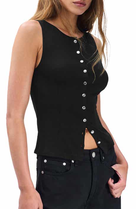 rag & bone The Knit Boat Neck Button Front Tank