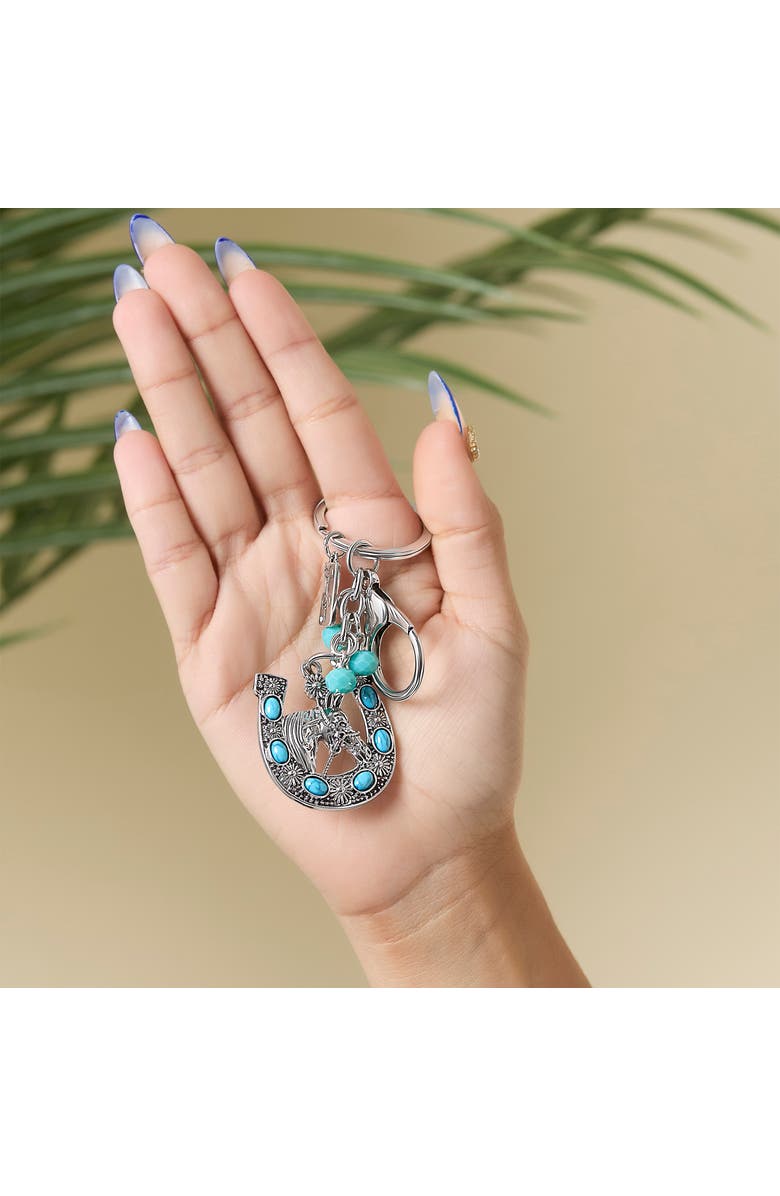 Jessica Simpson Turquoise Horseshoe Keychain, Alternate, color, Silver/Turquoise