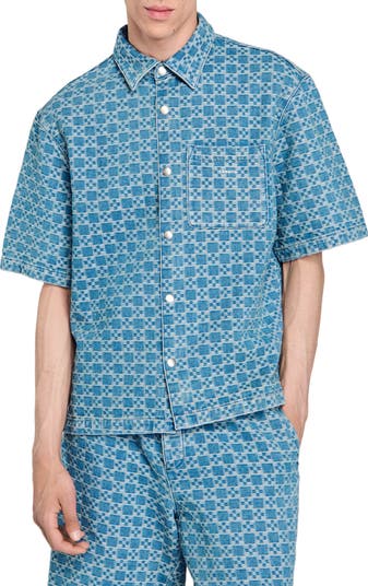 SANDRO Square cross denim shirt | Nordstrom