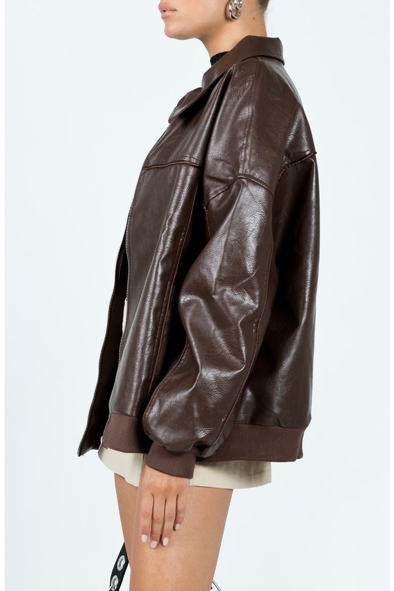 Goldsmith Oversize Faux Leather Bomber Jacket, Alternate, color, BROWN