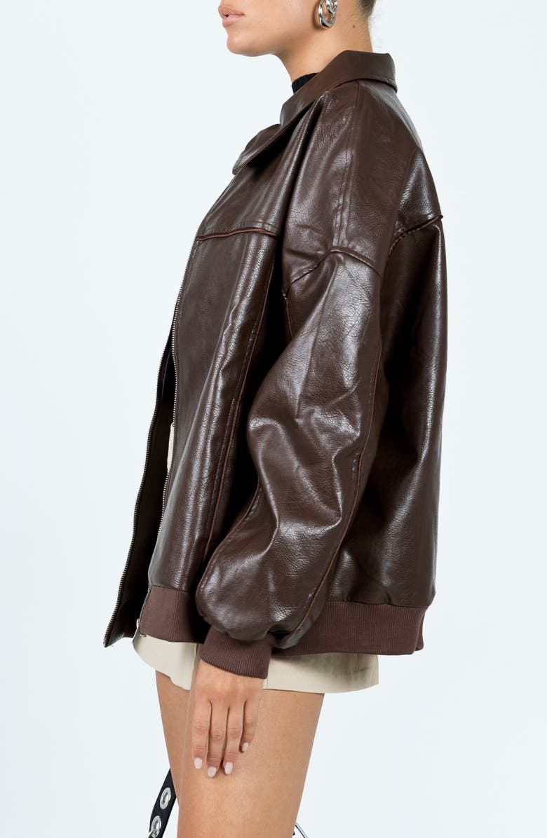 Princess Polly Goldsmith Oversize Faux Leather Bomber Jacket, Alternate, color, Brown
