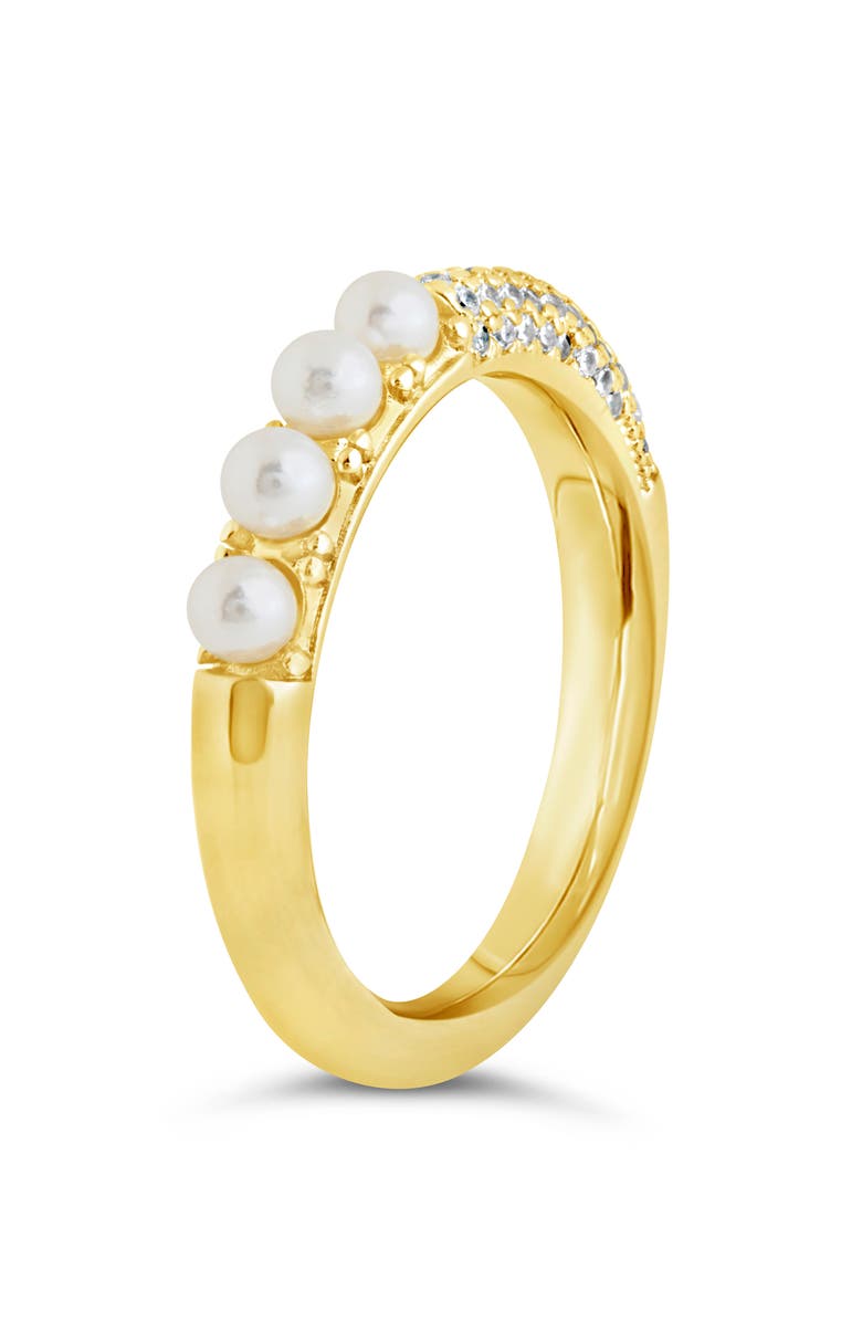 Sterling Forever Evelyn 2.8mm Cultured Pearl & Cubic Zirconia Ring, Alternate, color, Gold