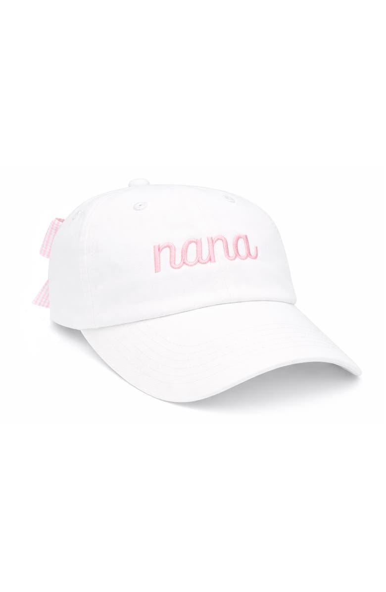 Bits & Bows Women's Nana Bow Baseball Hat, Main, color, White/Pink