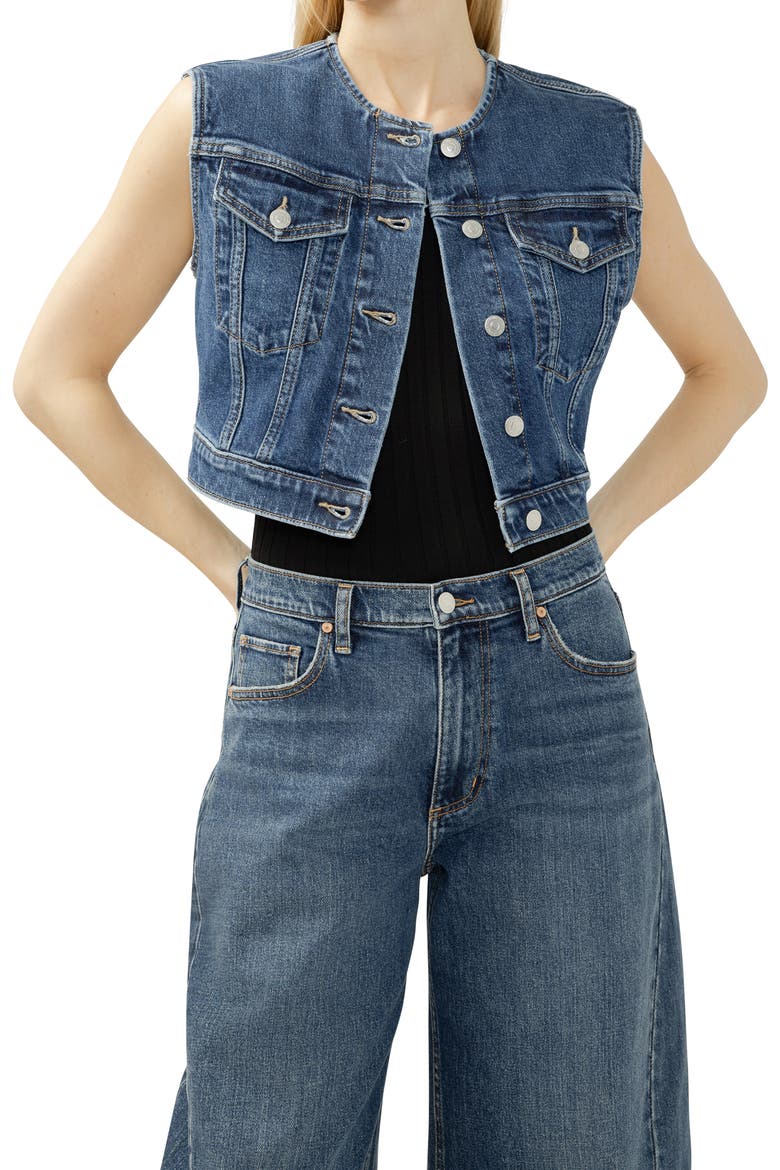 Crop Denim Trucker Vest, Main, color, WHISPER