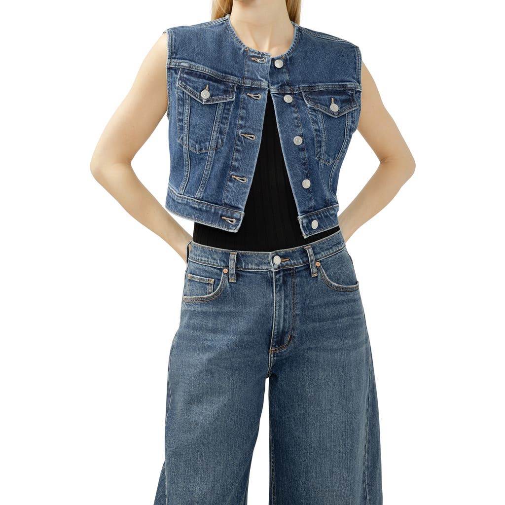 Silver Jeans Co. Crop Denim Trucker Vest In Blue