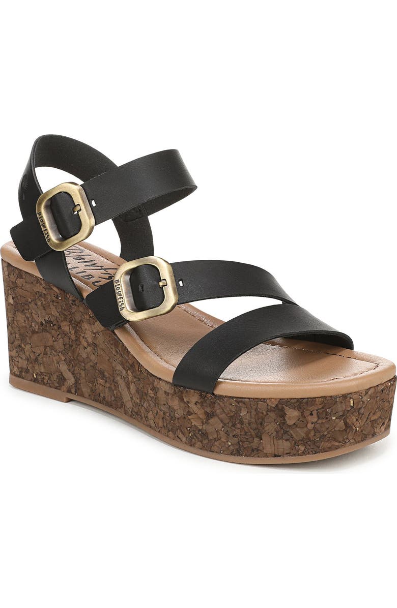 Blowfish Malibu Ali Buckled Wedge Sandal, Main, color, Black Faux Leather