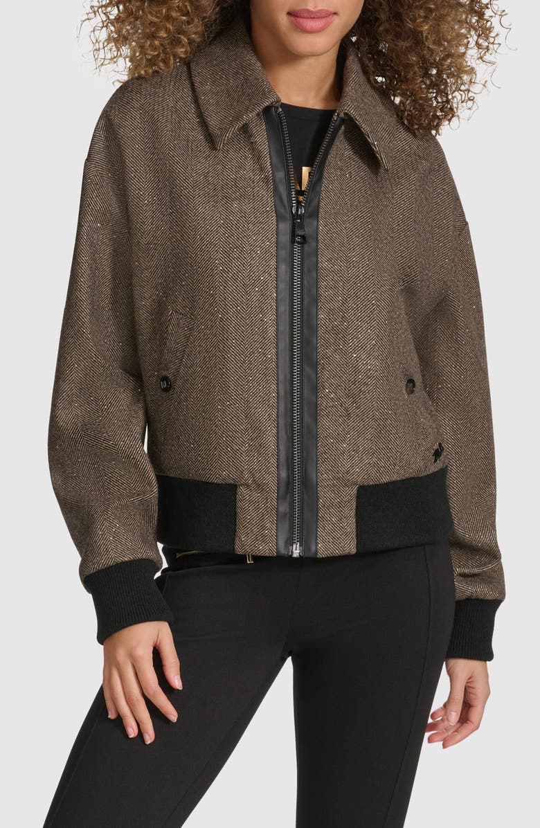 KARL LAGERFELD PARIS Sparkle Herringbone Bomber Jacket, Main, color, 
