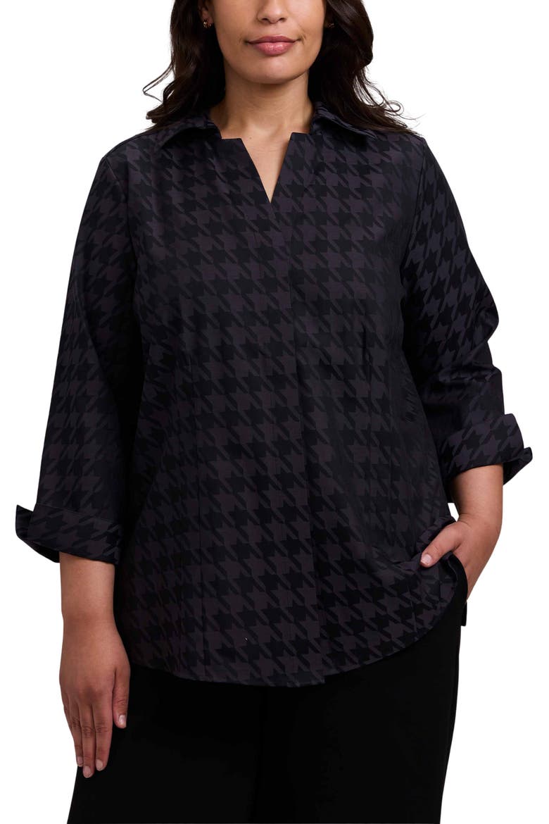 Taylor Houndstooth Jacquard Button-Up Shirt, Main, color, BLACK