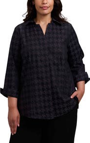 Foxcroft Taylor Houndstooth Jacquard Button-Up Shirt