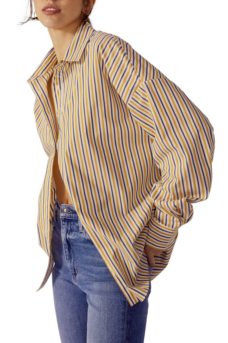 Ex-Boyfriend Stripe Oversized Button-Up Shirt, Alternate, color, YELLOW MULTI
