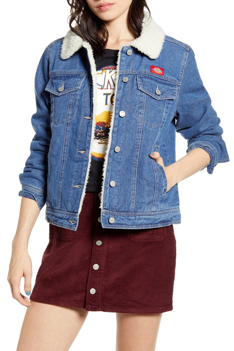 Faux Shearling Lined Denim Jacket, Main, color, MEDIUM ANTIQUE