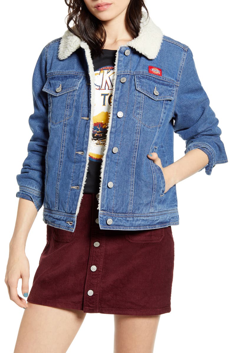 Dickies Faux Shearling Lined Denim Jacket, Main, color, 