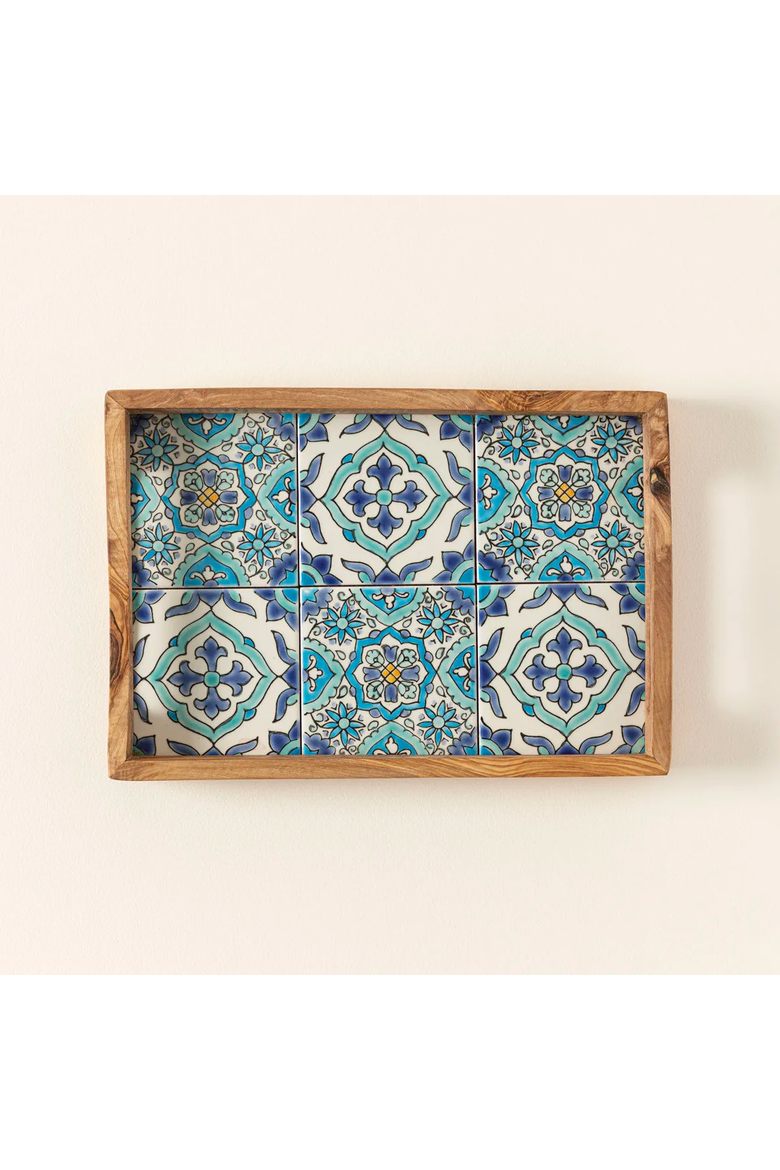 Sea & Sky Tunisian Tile Tray by Kamsah, Main, color, Blue / White