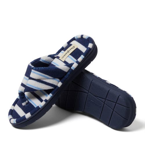 Shop Dearfoams Wrenley Terry Thong Flip Flop Slipper In Stripes Blue-white