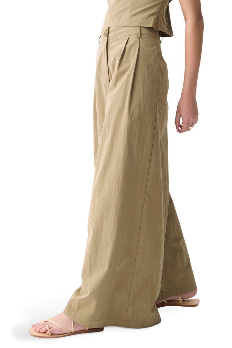 Louna Pleated Cotton Blend Wide Leg Pants, Alternate, color, ARMY
