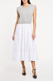 Cinq à Sept Parker Cap Sleeve Mixed Media Midi Dress