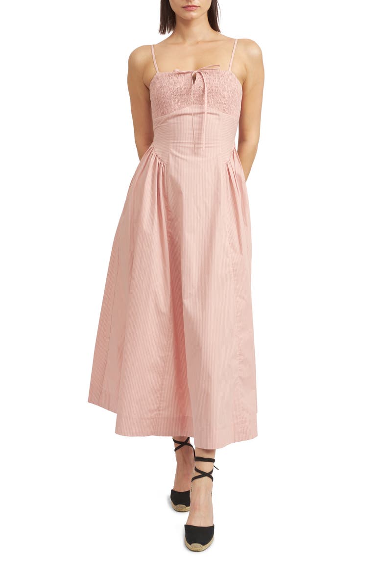 Eleanor Stripe Cotton Midi Sundress, Main, color, BLUSH PINK