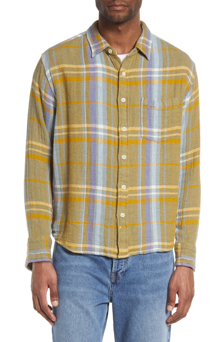 Corridor Acid Plaid Cotton Button-Up Shirt, Main, color,