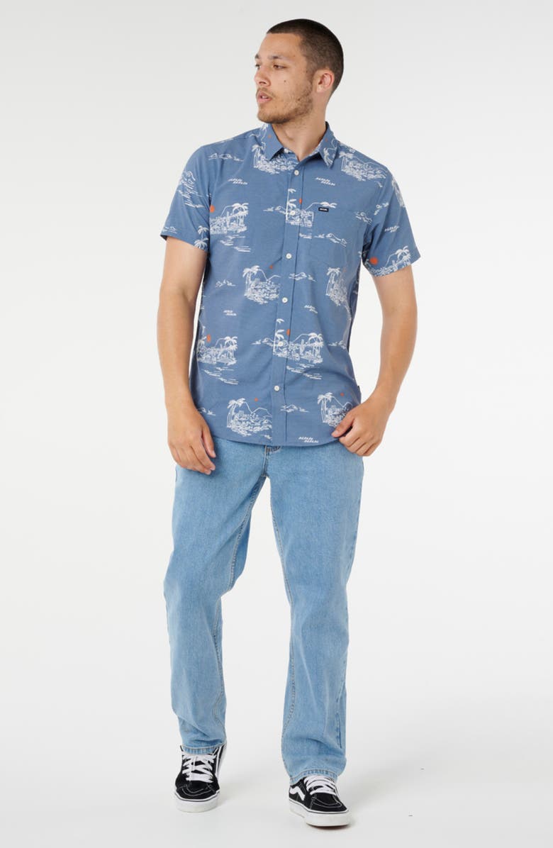 Rip Curl Fun Times Aerotech Short Sleeve Stretch Button-Up Shirt, Alternate, color, Bluefin