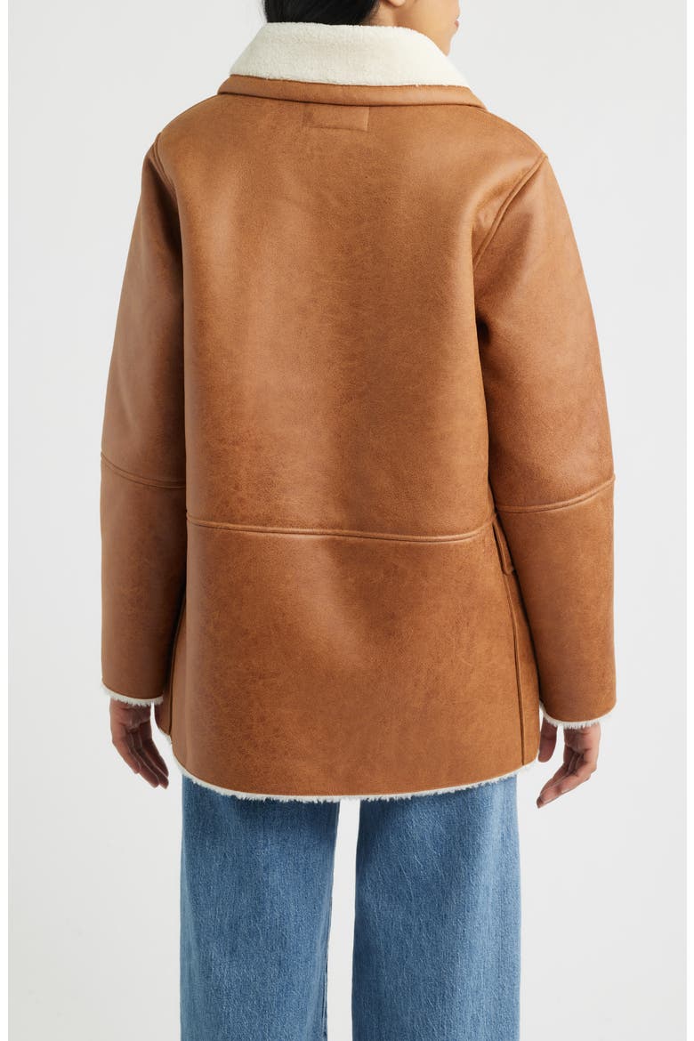 Double Breasted Faux Shearling Coat, Alternate, color, COGNAC / WHITE