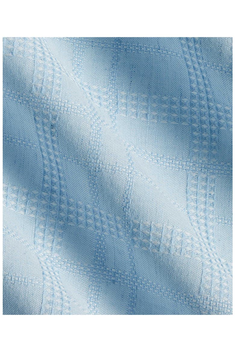 Geometric Embroidered Short Sleeve Cotton & Linen Button-Up Shirt, Alternate, color, SKY