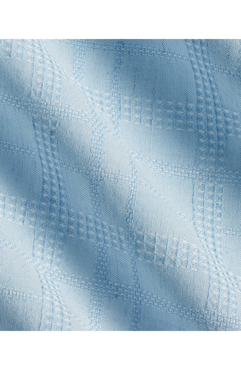 David Donahue Geometric Embroidered Short Sleeve Cotton & Linen Button-Up Shirt, Alternate, color, Sky