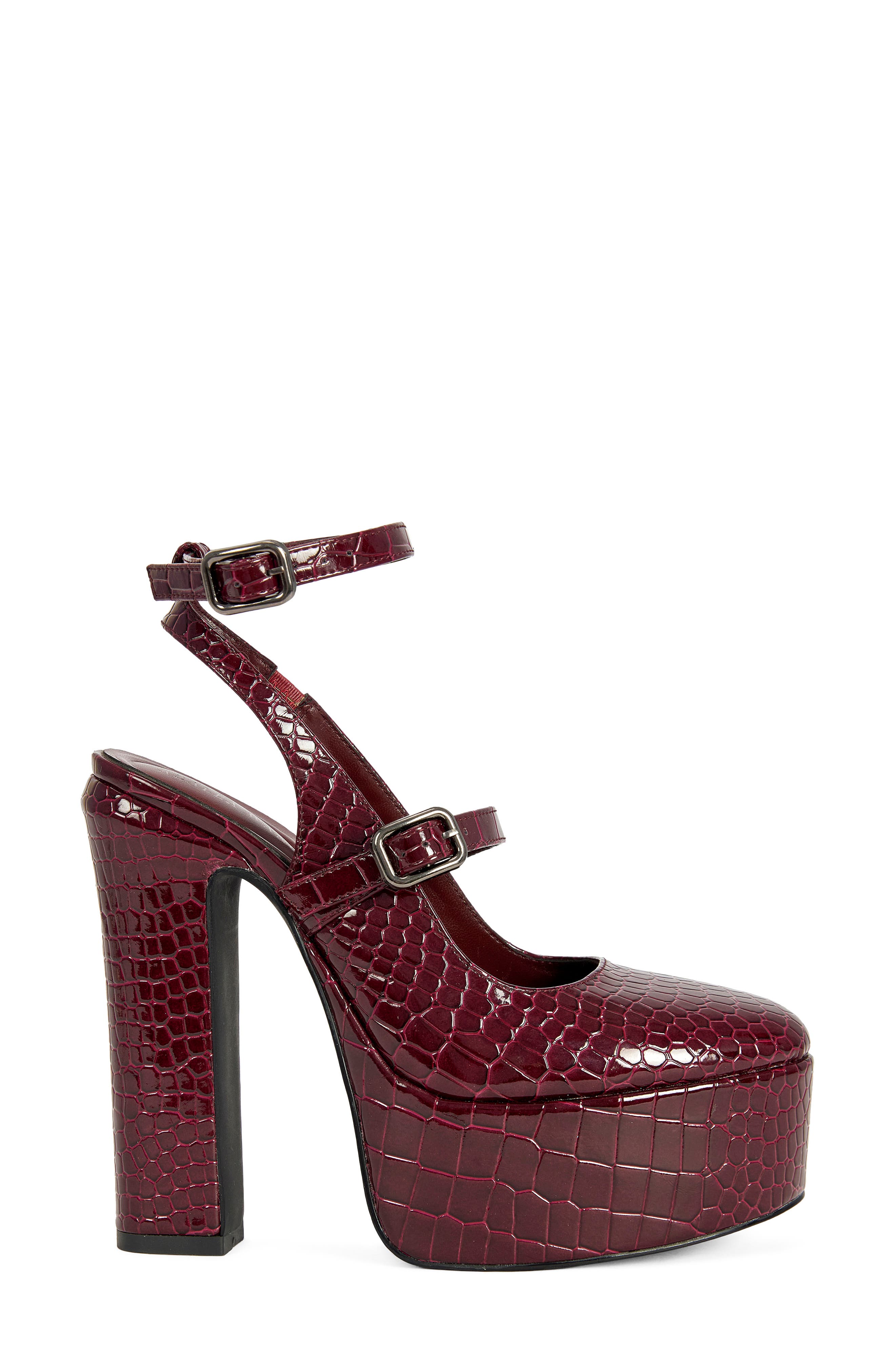 Felicia Croc Embossed Platform Mary Jane Pump, Alternate, color, BURGUNDY