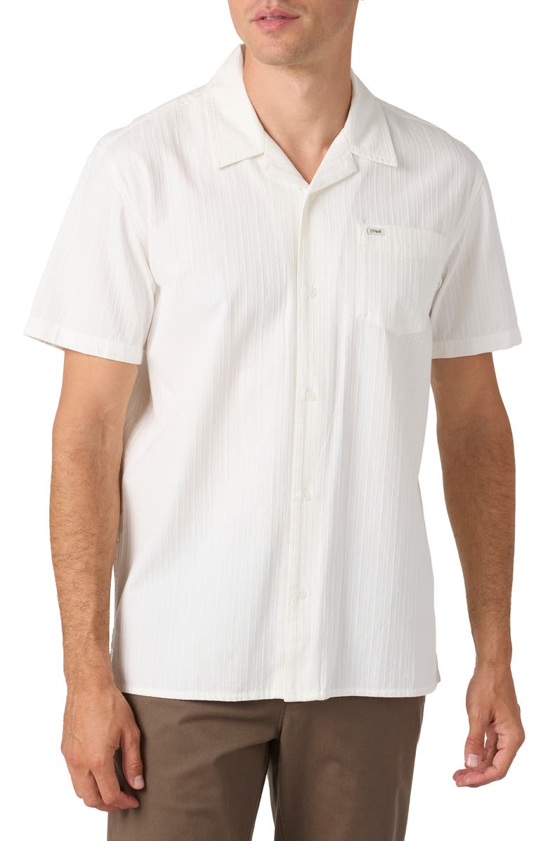 O'Neill Textured Stripe Short Sleeve Cotton Button-Up Shirt, Main, color, 