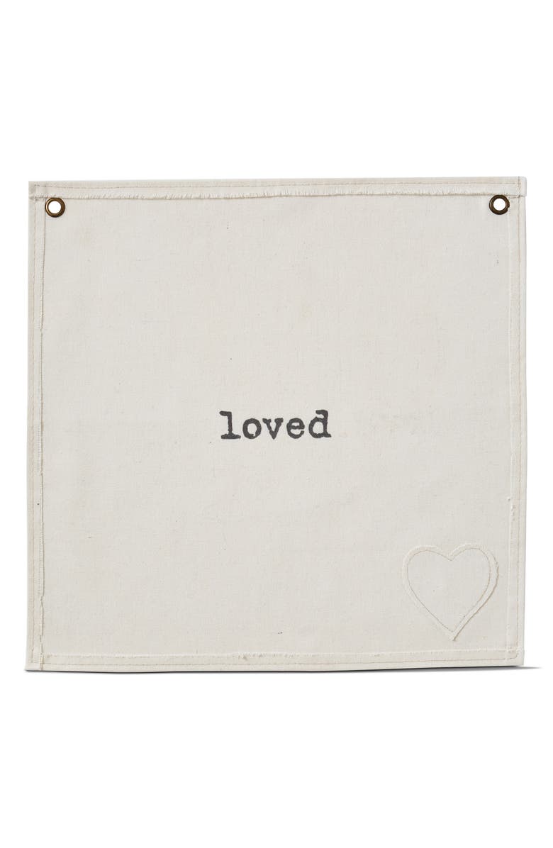 tag Loved Wall Art Sign Panel Natural Cotton Easy to Clean Decor, Main, color, Beige