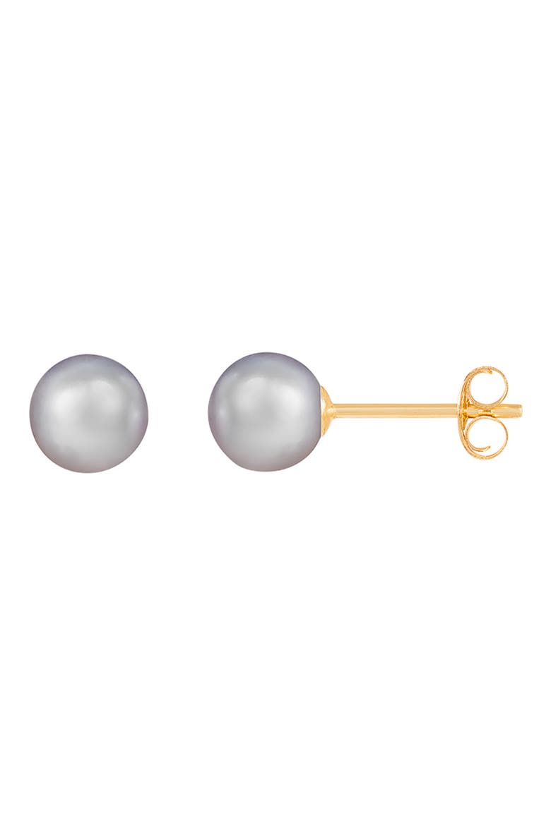 14K Yellow Gold 5-5.5mm Greay Freshwater Pearl Stud Earrings, Alternate, color, DYED GRAY
