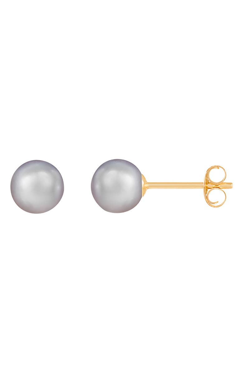 SPLENDID PEARLS 14K Yellow Gold 5-5.5mm Greay Freshwater Pearl Stud Earrings, Alternate, color, Dyed Gray