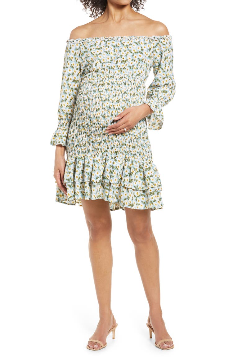 Daisy Flora Off the Shoulder Ruffle Maternity Dress, Main, color, MULTI