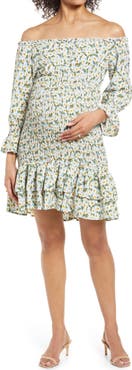 Savi Mom Daisy Flora Off the Shoulder Ruffle Maternity Dress